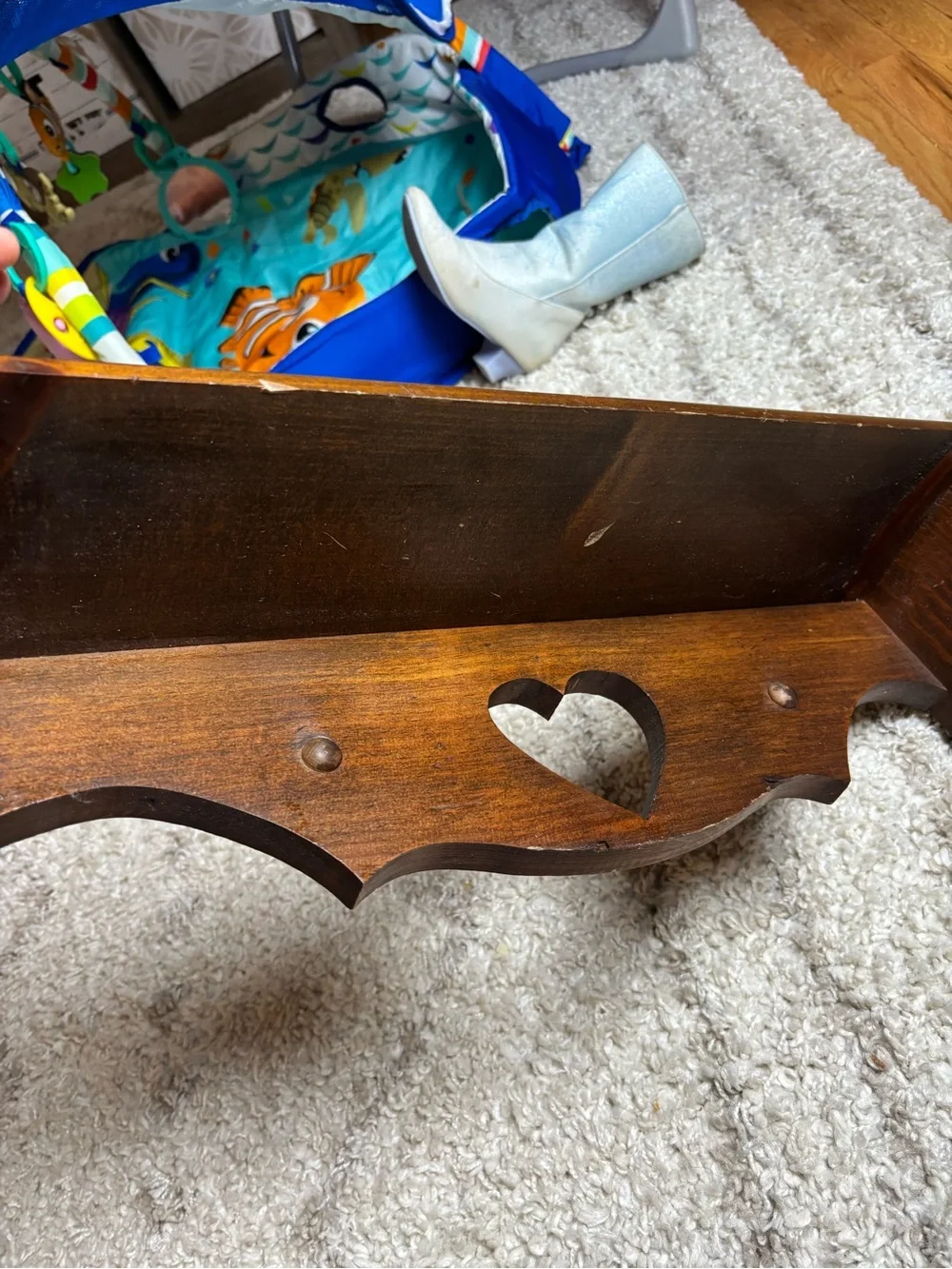 Vintage wooden shelf Heart cut out cottage country farmhouse